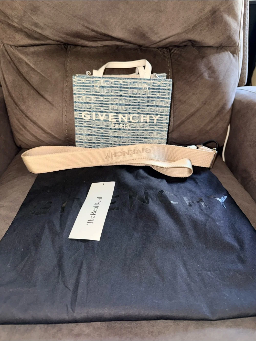 Givenchy Blue Denim Tote with Cream Leather Handles & Strap
